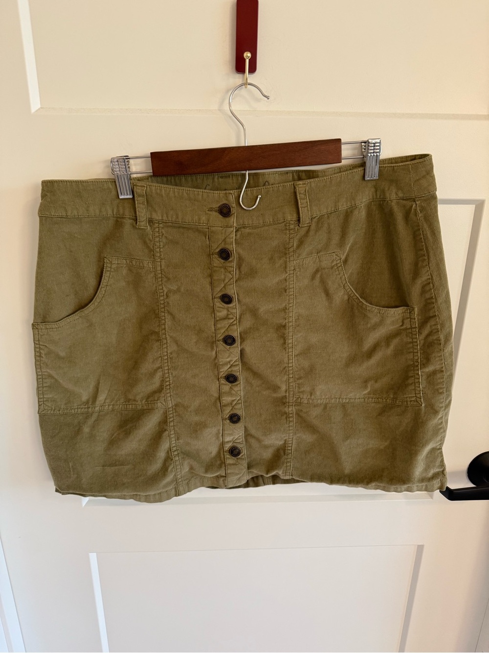 Aventura Melia Organic Cotton Button Front Utility Skirt Women’s 14 Olive Green